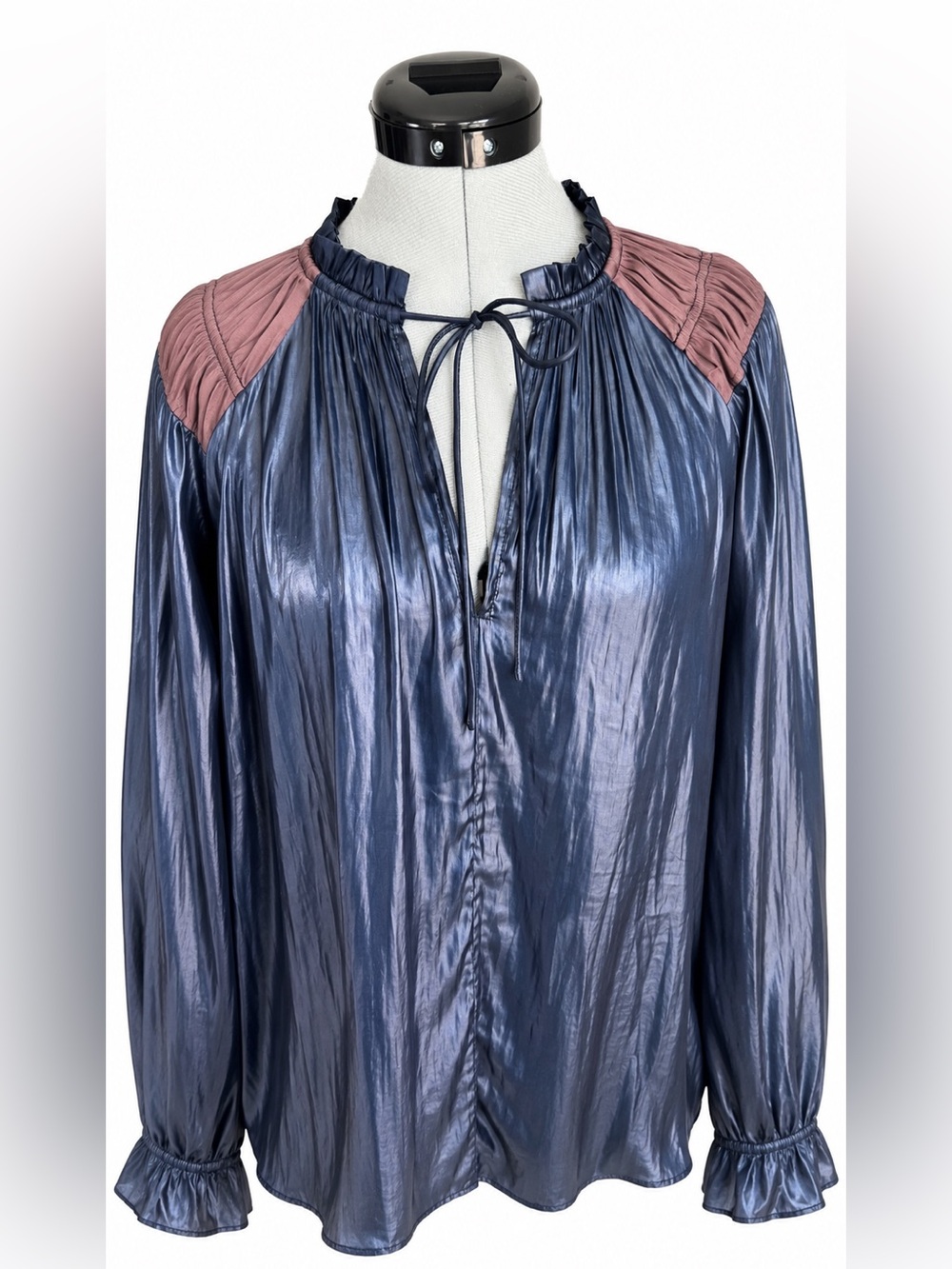 Pookie & Sebastian Metallic Colorblock Blouse
